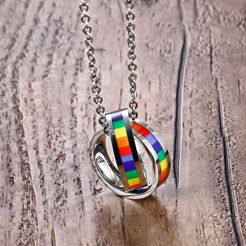 LGBT Double Rainbow Circle Necklace