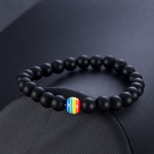 Cargar imagen en el visor de la galería, Gay Pride 1Pc Women Men Rainbow Flag Ball Natural Stone Black Onyx Beads Bracelet
