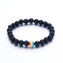 Cargar imagen en el visor de la galería, Gay Pride 1Pc Women Men Rainbow Flag Ball Natural Stone Black Onyx Beads Bracelet
