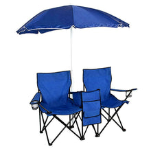 Cargar imagen en el visor de la galería, Foldable Picnic Beach Camping Double Chair+Umbrella Table Cooler Fishing Fold UP
