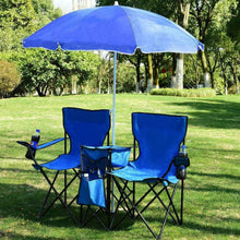 Cargar imagen en el visor de la galería, Foldable Picnic Beach Camping Double Chair+Umbrella Table Cooler Fishing Fold UP
